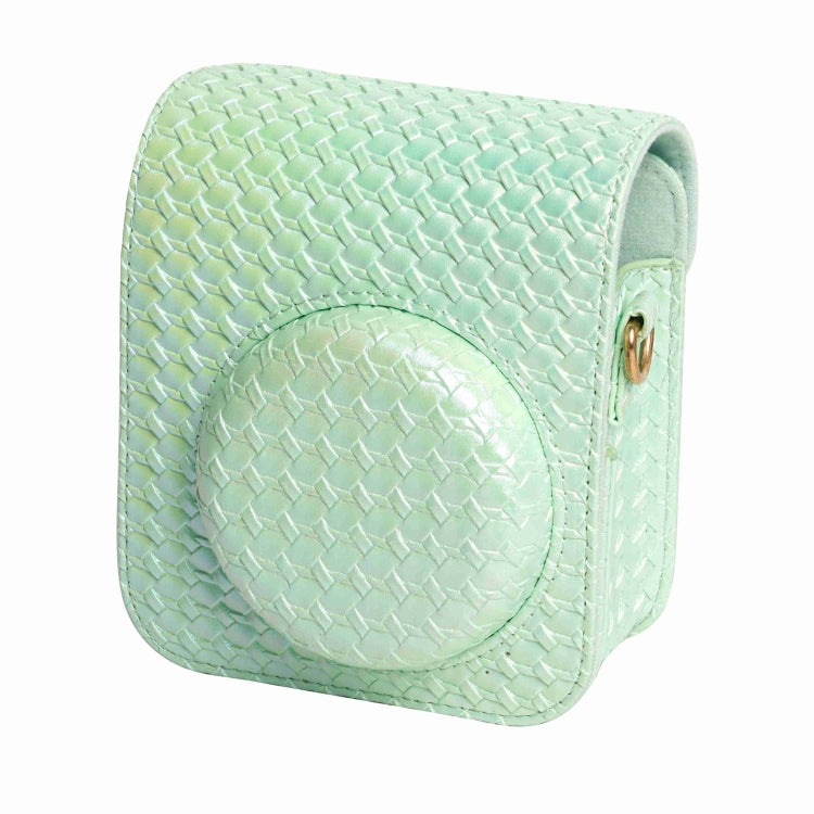 For FUJIFILM instax mini 12 Colorful Woven Leather Case Full Body Camera Bag + Photo Album with Strap (Green)