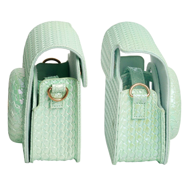 For FUJIFILM instax mini 12 Colorful Woven Leather Case Full Body Camera Bag + Photo Album with Strap (Green)