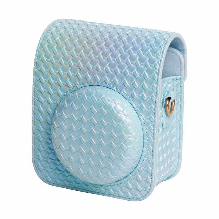 For FUJIFILM instax mini 12 Colorful Woven Leather Case Full Body Camera Bag + Photo Album with Strap (Blue)