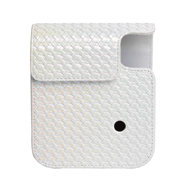 For FUJIFILM instax mini 12 Colorful Woven Leather Case Full Body Camera Bag + Photo Album with Strap (White)