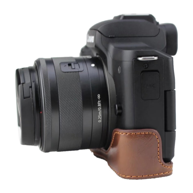 1/4 inch Thread PU Leather Camera Half Case Base for Canon EOS M50 / M50 Mark II (Brown)
