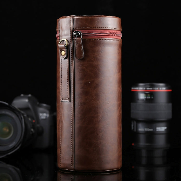 Extra Large Lens Case Zippered PU Leather Pouch Box for DSLR Camera Lens, Size: 24.5*10.5*10.5cm(Coffee)