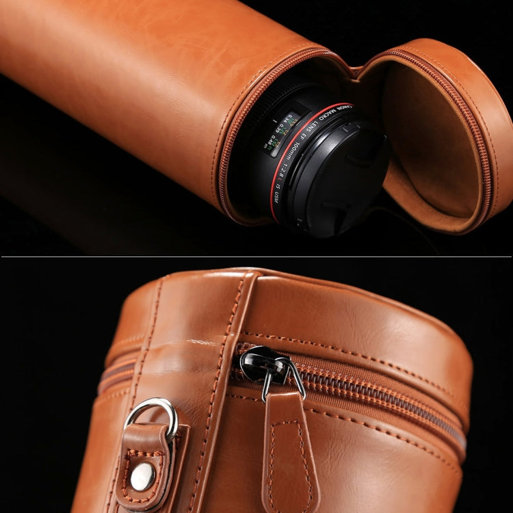 Extra Large Lens Case Zippered PU Leather Pouch Box for DSLR Camera Lens, Size: 24.5*10.5*10.5cm(Brown)