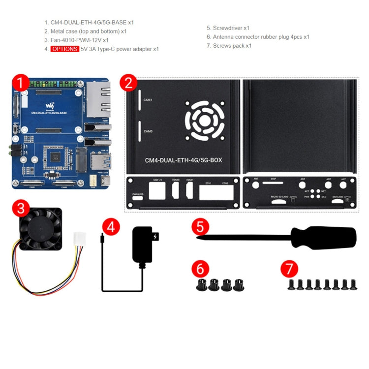 Waveshare Dual Gigabit Ethernet 5G/4G Computer Box with Cooling Fan for Raspberry Pi CM4(US Plug) - free shipping - PMC TechLife - Order now!