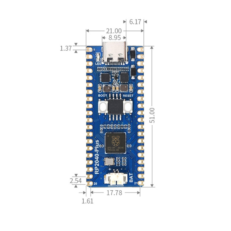 Waveshare RP2040-Plus Pico-like MCU Board Based on Raspberry Pi MCU RP2040, without Pinheader - free shipping - PMC TechLife - Order now!