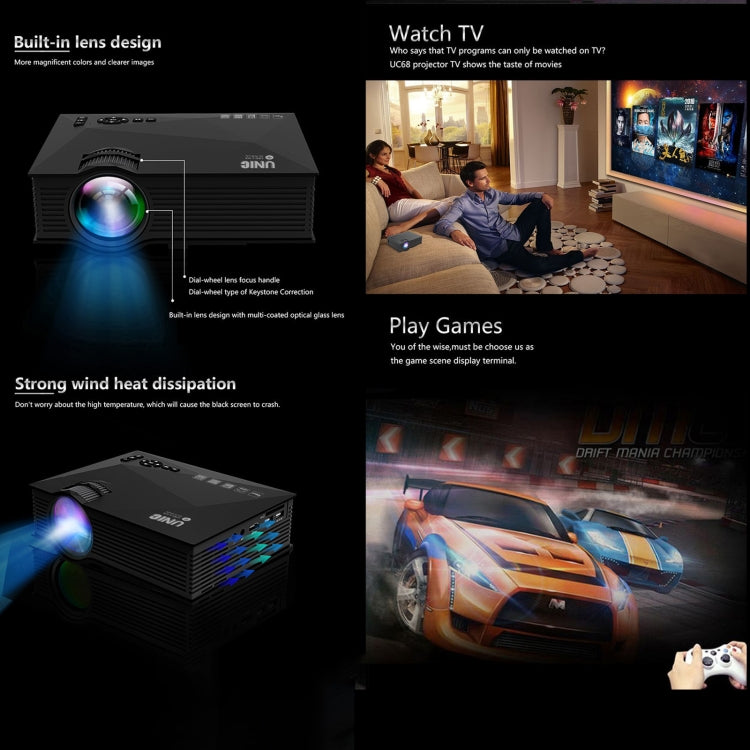 UC68+ 40ANSI 1024 x 600P Home Theater Multimedia HD LED Projector, Support USB/SD/HDMI/VGA/IR - LED Projector by PMC TechLife | Online Shopping South Africa | PMC TechLife | Buy Now Pay Later Mobicred