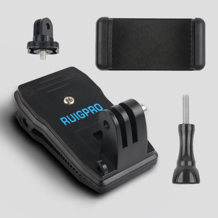 RUIGPRO 360 Degree Rotation Backpack Rec-Mounts Clip Clamp Mount + Phone Clamp for GoPro, Insta360, DJI and Other Action Cameras(Black) - Mount & Holder by RUIGPRO | Online Shopping South Africa | PMC Jewellery | Buy Now Pay Later Mobicred
