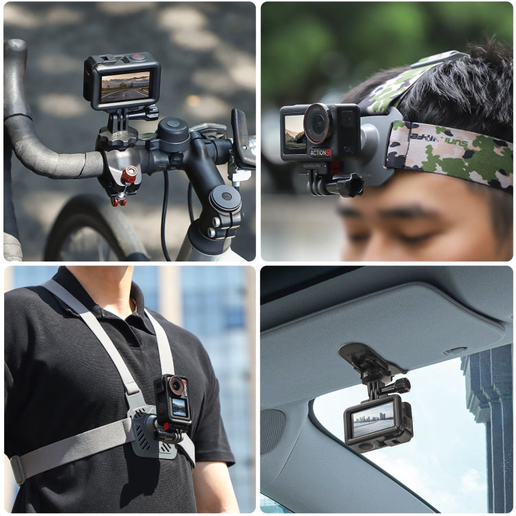 For DJI Osmo 360 / Action 5 Pro / 4 / 3 Sunnylife Foldable Magnetic Quick Release Mount Action Camera Selfie Stick Tripod Adapter Cam Stand (Black)
