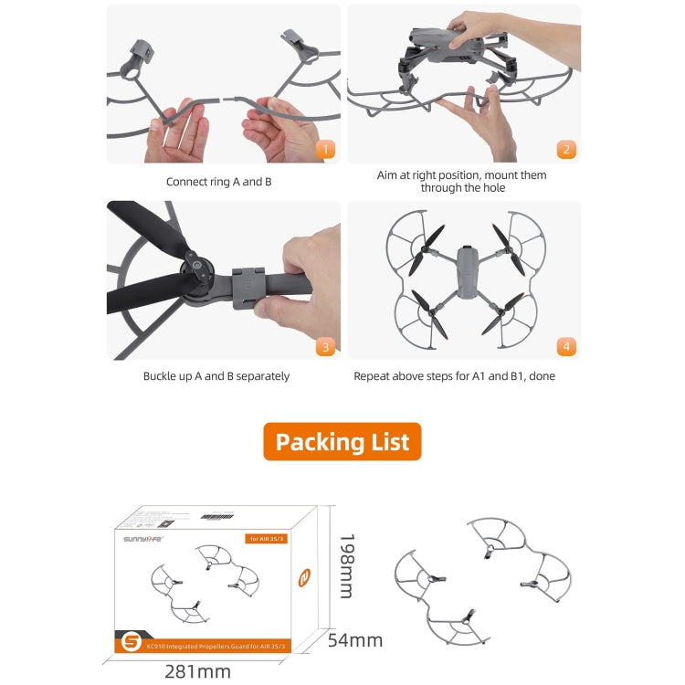 For DJI Air 3S / 3 Sunnylife Propellers Guard Protector Integrated Shielding Rings Quick Release Anti-Collision Props Safe Ring (Grey) - free shipping - PMC TechLife - Order now!