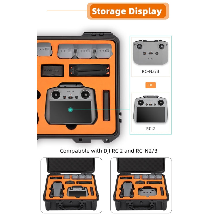 For DJI Air 3S / 3 Sunnylife Safety Carrying Case Large Capacity Water-resistant Shock-proof Hard Travel Case (Black)