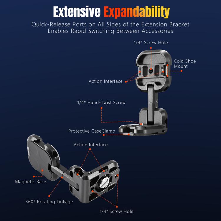 For DJI Osmo Pocket 3 STARTRC Metal L-shaped Expansion Bracket (Black) - free shipping - PMC TechLife - Order now!