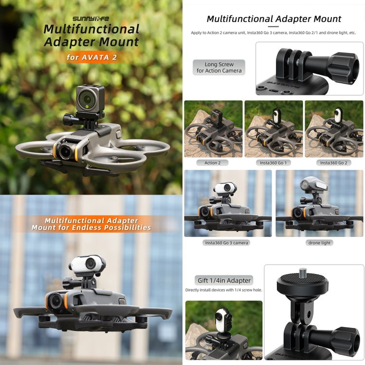 For DJI Avata 2 Sunnylife Action Camera Holder Mount Drone Light Bracket Lamp (Black) - Mount & Holder by Sunnylife | Online Shopping South Africa | PMC Jewellery | Buy Now Pay Later Mobicred