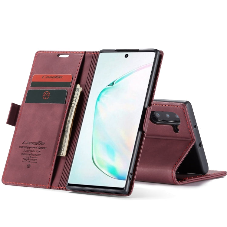 CaseMe-013 Multifunctional Horizontal Flip Leather Case with Card Slot & Holder for Galaxy Note 10(Red Wine)