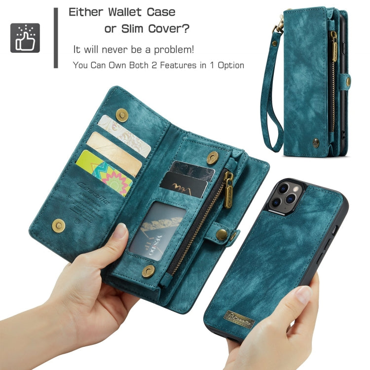 For iPhone 11 Pro Max CaseMe-008 Detachable Multifunctional Horizontal Flip Leather Case with Card Slot & Holder & Zipper Wallet & Photo Frame (Blue)