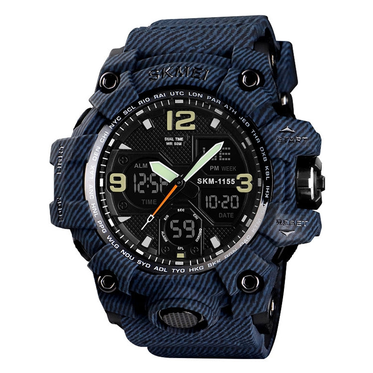 SKMEI 1155B Multifunctional Men Outdoor Sports Noctilucent Water-resistant Large Dial Wrist Watch(Denim Blue)