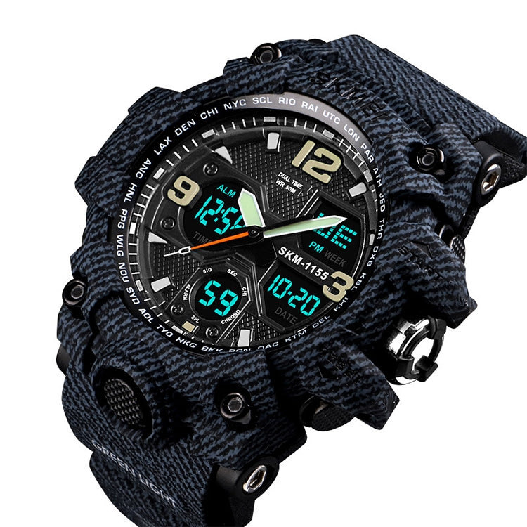 SKMEI 1155B Multifunctional Men Outdoor Sports Noctilucent Water-resistant Large Dial Wrist Watch(Denim Black)