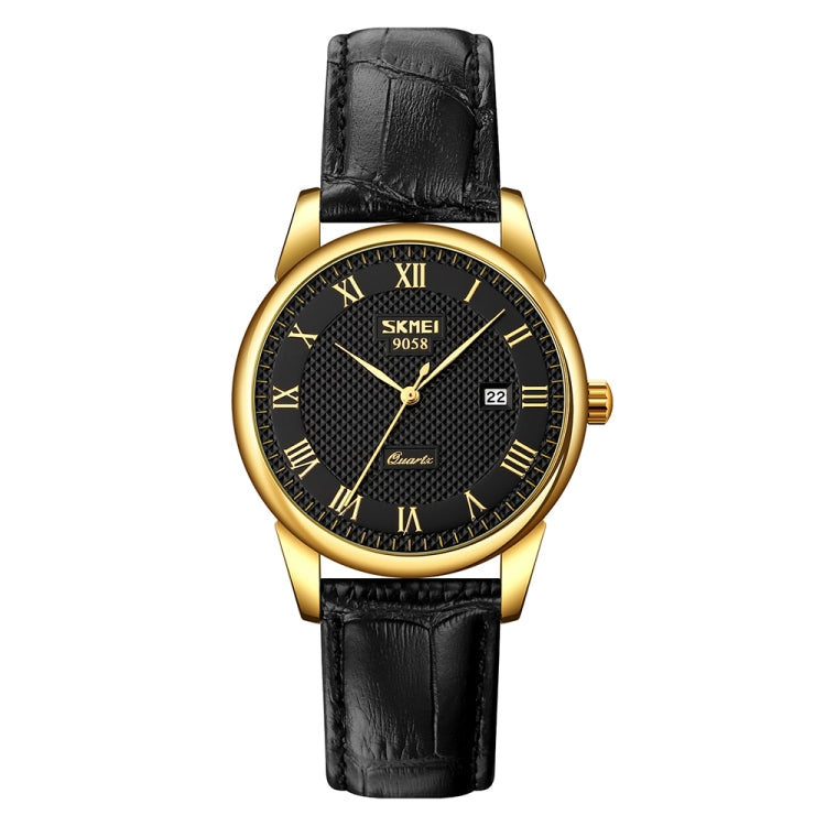 SKMEI 9058 Multifunctional Outdoor Fashion Water-resistant Gold Shell Quartz Wrist Watch(Women Style Black Face Black Strap)