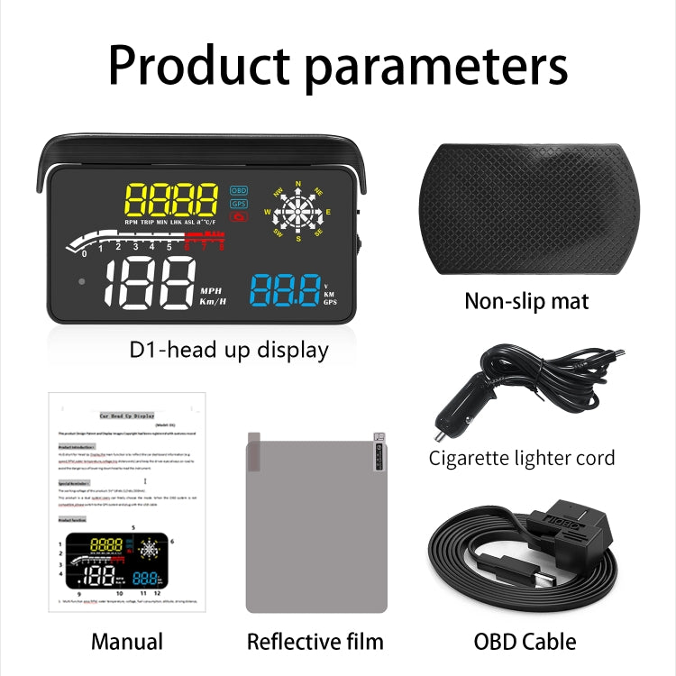 D1 Car OBD2 HUD Head-up Display GPS Speed Meter Speed / Voltage / Water Temperature Speed Alarm - Head Up Display System by PMC TechLife | Online Shopping South Africa | PMC TechLife | Buy Now Pay Later Mobicred