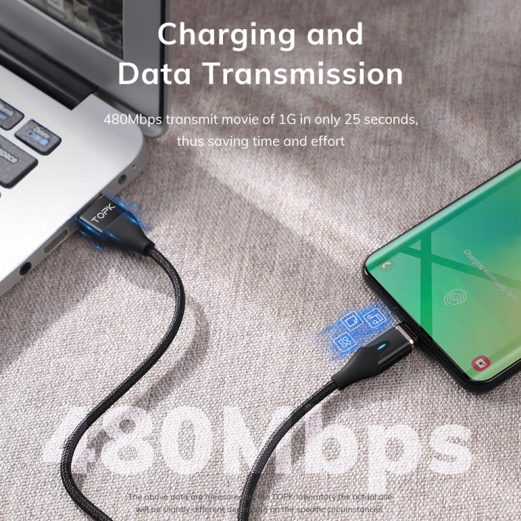 TOPK AM63 1m USB to 8 Pin + USB-C / Type-C + Micro USB 3 in 1 Flat Magnetic Metal Connector Nylon Braided Magnetic Fast Charging Data Cable(Black) - free shipping - PMC Jewellery - Order now!