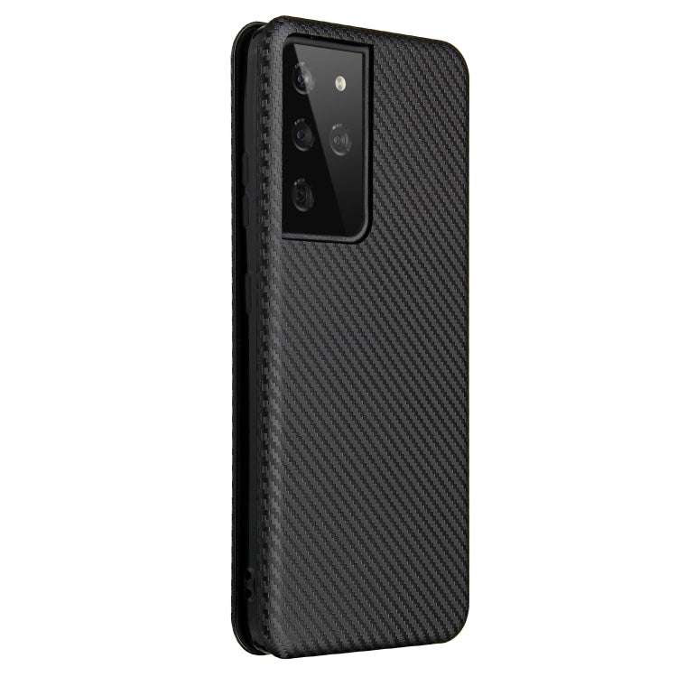 For Samsung Galaxy S21 Ultra 5G Carbon Fiber Texture Horizontal Flip TPU + PC + PU Leather Case with Card Slot(Black)