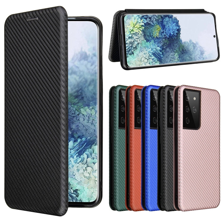 For Samsung Galaxy S21 Ultra 5G Carbon Fiber Texture Horizontal Flip TPU + PC + PU Leather Case with Card Slot(Black)
