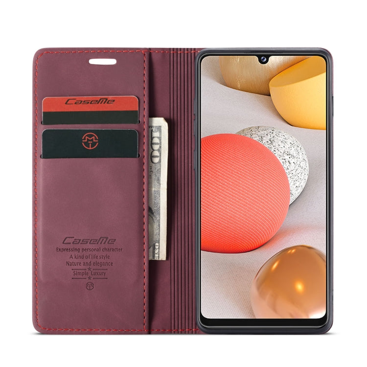 For Samsung Galaxy A42 5G CaseMe-013 Multifunctional Retro Frosted Horizontal Flip Leather Case with Card Slot & Holder & Wallet(Wine Red)