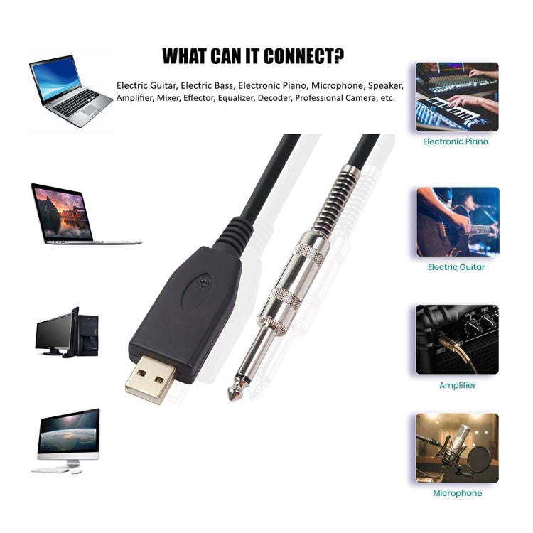 US48S USB to 6.35mm Electric Guitar Recording Cable, Cable Length:3m - Microphone Audio Cable & Connector by PMC TechLife | Online Shopping South Africa | PMC TechLife | Buy Now Pay Later Mobicred