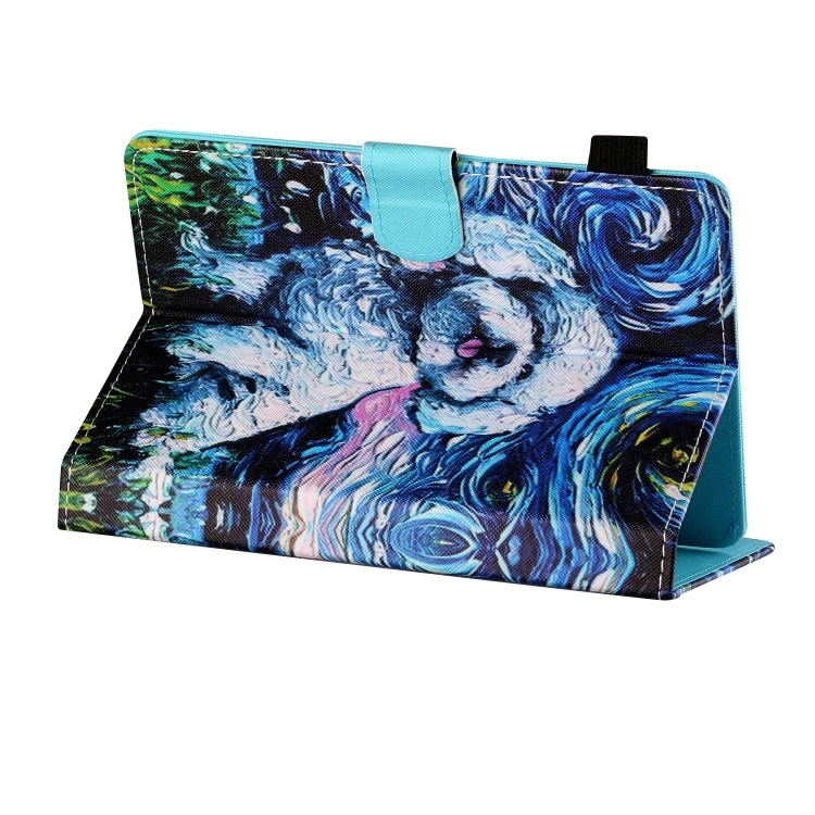 For 10 inch Tablet PC Universal Sewing Thread Horizontal Painted Flat Leather Case with Pen Cover & Anti Skid Strip & Card Slot & Holder(Oil Painting Dog)