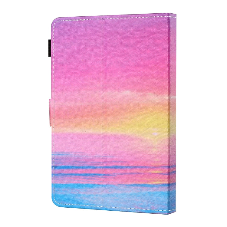 For 10 inch Tablet PC Universal Sewing Thread Horizontal Painted Flat Leather Case with Pen Cover & Anti Skid Strip & Card Slot & Holder(Sunrise)