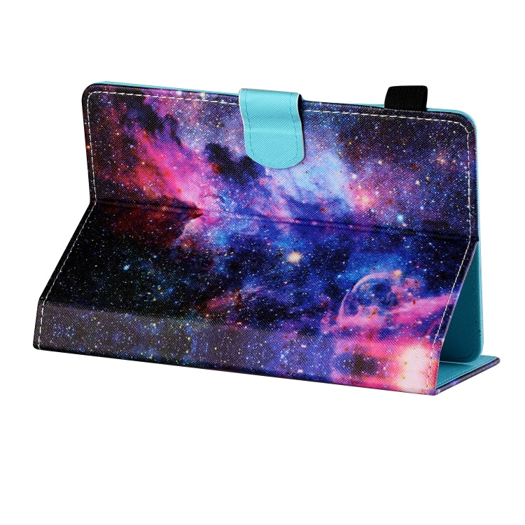 For 10 inch Tablet PC Universal Sewing Thread Horizontal Painted Flat Leather Case with Pen Cover & Anti Skid Strip & Card Slot & Holder(Starry Sky)
