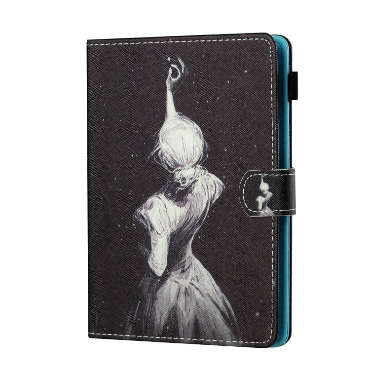 For 10 inch Tablet PC Universal Sewing Thread Horizontal Painted Flat Leather Case with Pen Cover & Anti Skid Strip & Card Slot & Holder(Star Girl)