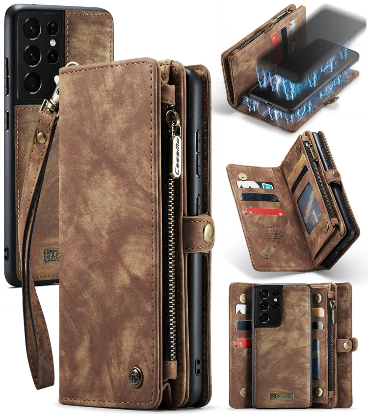 For Samsung Galaxy S21 Ultra 5G CaseMe Detachable Multifunctional Horizontal Flip Leather Case, with Card Slot & Holder & Zipper Wallet & Photo Frame(Brown)