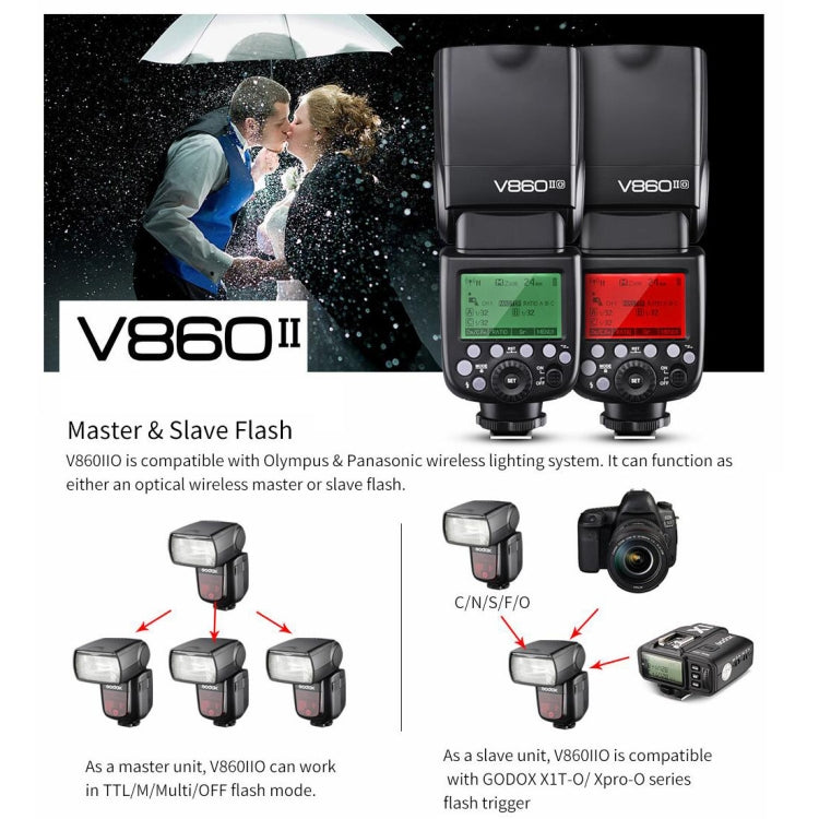 Godox V860IIO 2.4GHz Wireless 1/8000s HSS Flash Speedlite Camera Top Fill Light for Olympus DSLR Cameras(Black)