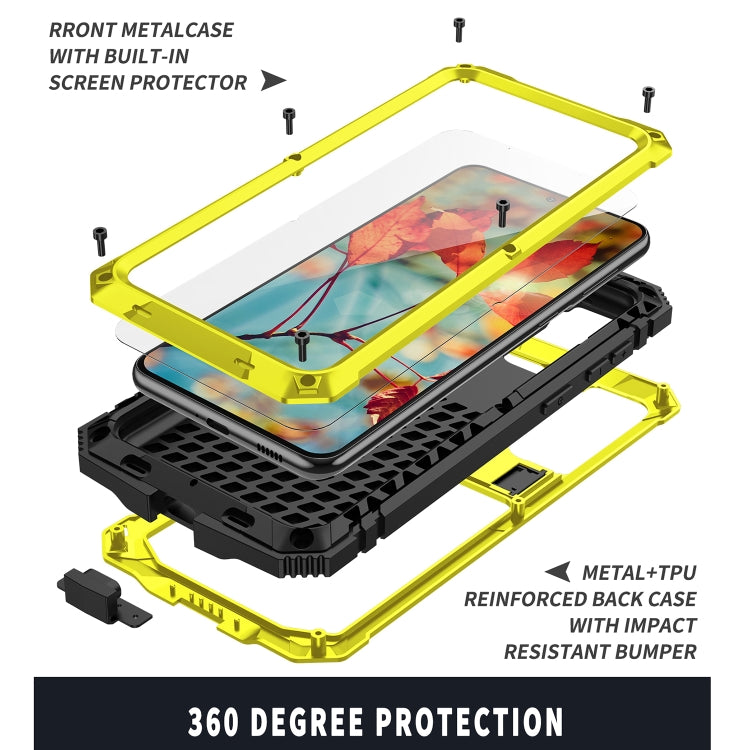 For Samsung Galaxy S21 5G R-JUST Shockproof Water-resistant Dust-proof Metal + Silicone Protective Case with Holder(Yellow)