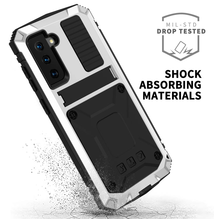 For Samsung Galaxy S21 5G R-JUST Shockproof Water-resistant Dust-proof Metal + Silicone Protective Case with Holder(Silver)