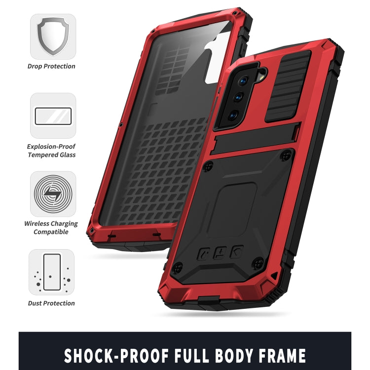 For Samsung Galaxy S21+ 5G R-JUST Shockproof Water-resistant Dust-proof Metal + Silicone Protective Case with Holder(Red)