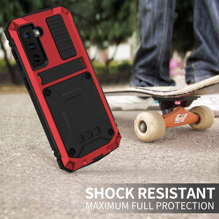 For Samsung Galaxy S21+ 5G R-JUST Shockproof Water-resistant Dust-proof Metal + Silicone Protective Case with Holder(Red)