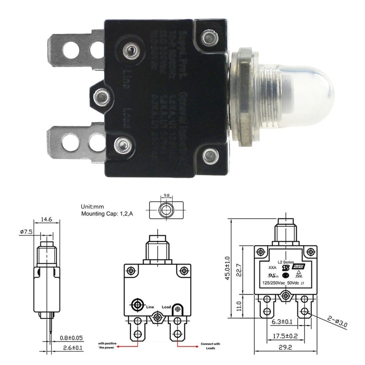 L2 Series 50V Car Overload Protector Manual Reset DC Circuit Breaker with Waterproof Cover, Current:15A - Fuse by PMC TechLife | Online Shopping South Africa | PMC TechLife | Buy Now Pay Later Mobicred