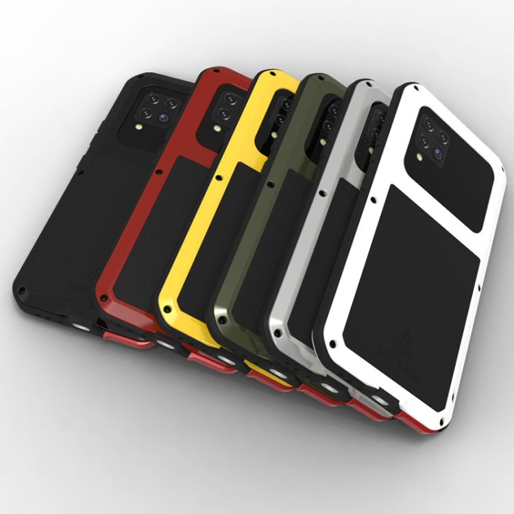 For Samsung Galaxy A42 LOVE MEI Metal Shockproof Water-resistant Dustproof Protective Case with Glass(White)