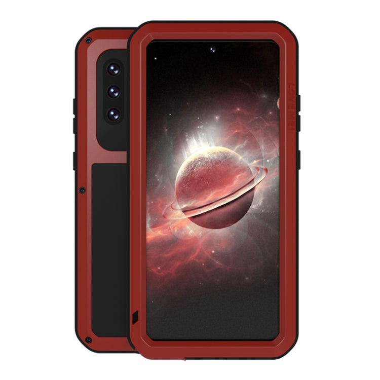 For Samsung Galaxy A72 5G / 4G LOVE MEI Metal Shockproof Water-resistant Dustproof Protective Case with Glass(Red)