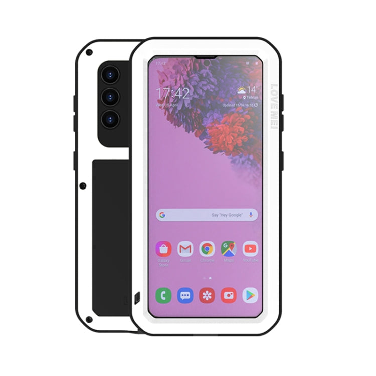 For Samsung Galaxy S21 5G LOVE MEI Metal Shockproof Water-resistant Dustproof Protective Case with Glass(White)