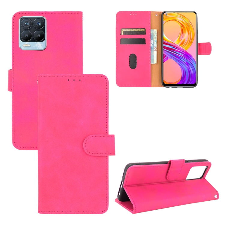 For Realme 8 / Realme 8 Pro Solid Color Skin Feel Magnetic Buckle Horizontal Flip Calf Texture PU Leather Case with Holder & Card Slots & Wallet(Rose Red)