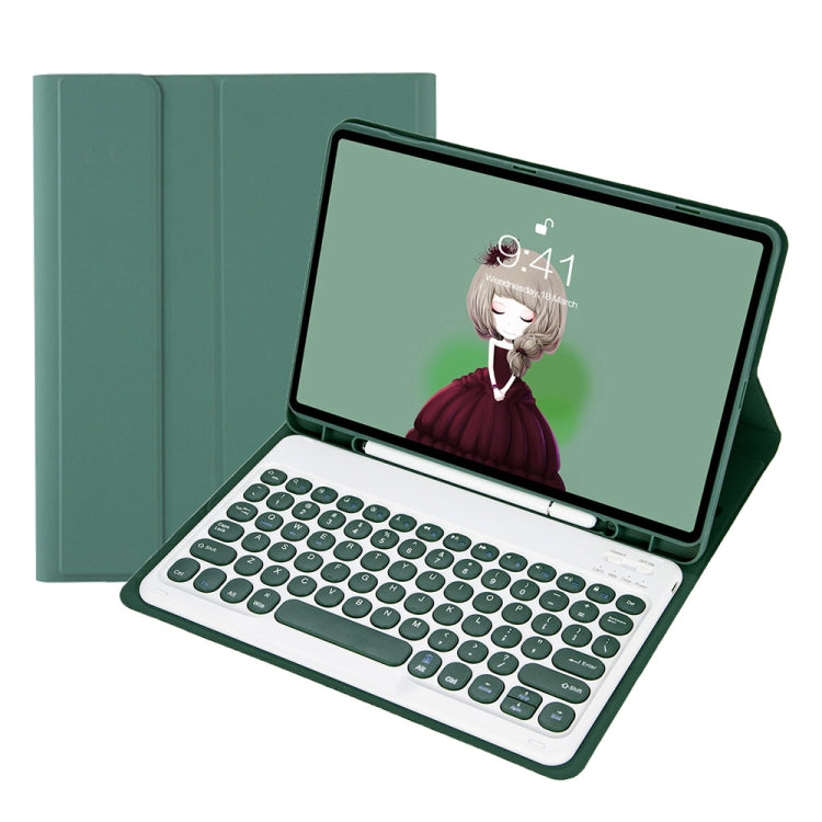 YT07B Detachable Candy Color Skin Feel Texture Round Keycap Bluetooth Keyboard Leather Case For iPad 9.7 inch 2018 & 2017 / Pro 9.7 inch / Air 2 / Air(Dark Green)