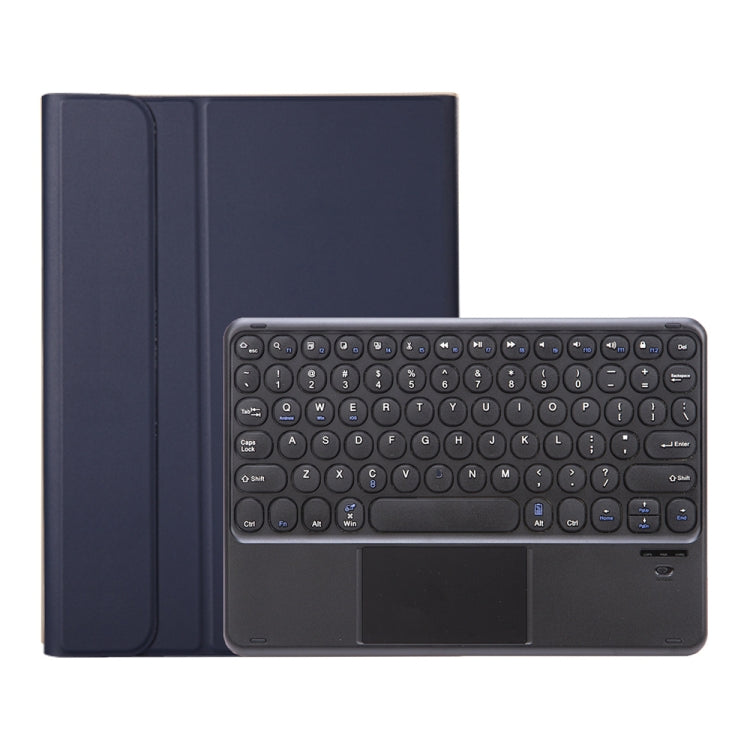 YA098B-A Detachable Lambskin Texture Round Keycap Bluetooth Keyboard Leather Tablet Case with Touch Control & Pen Slot & Stand For iPad Air 4 10.9 inch (2020) / Pro 11 inch (2020) & (2018)(Dark Blue)