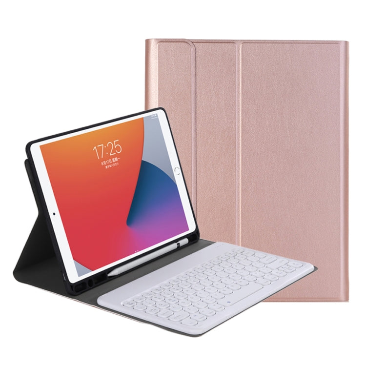 YA098B Detachable Lambskin Texture Round Keycap Bluetooth Keyboard Leather Tablet Case with Pen Slot & Stand For iPad Air 5 / 4 10.9 inch 2020 / Pro 11 inch 2020 / 2018(Rose Gold)