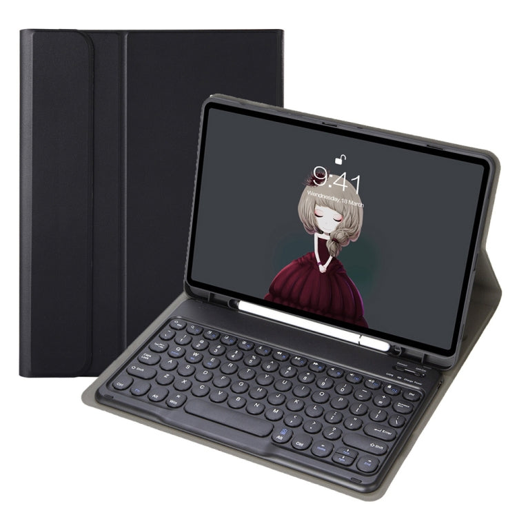 YA102B Detachable Lambskin Texture Round Keycap Bluetooth Keyboard Leather Tablet Case with Pen Slot & Stand For iPad 10.2 (2020) & (2019) / Air 3 10.5 inch / Pro 10.5 inch(Black)