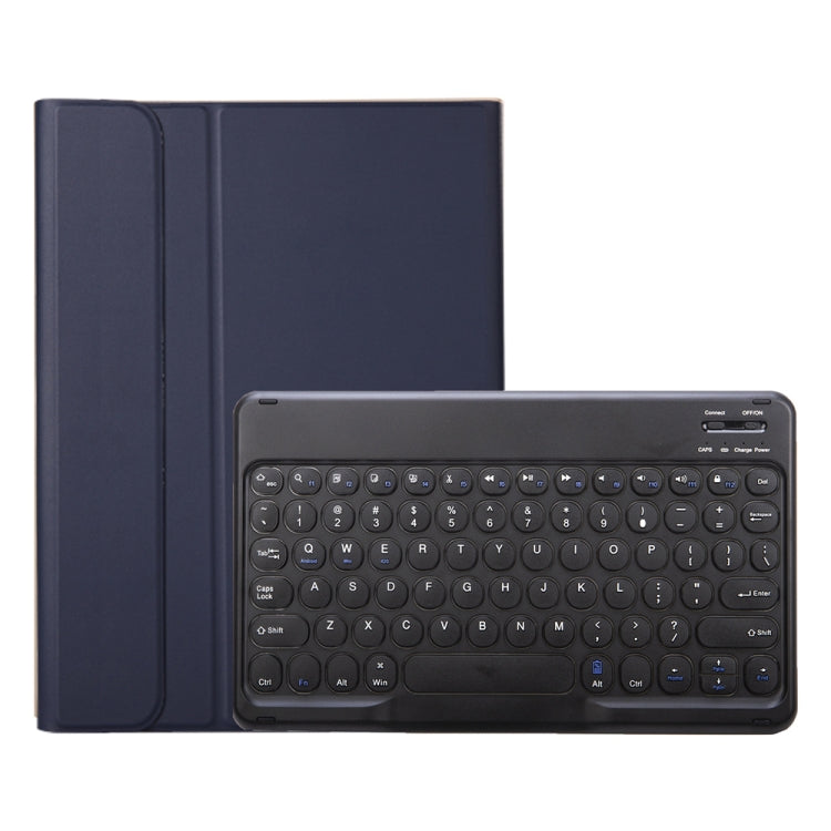 YA07B Detachable Lambskin Texture Round Keycap Bluetooth Keyboard Leather Tablet Case with Pen Slot & Stand For iPad 9.7 inch (2018) & (2017) / Pro 9.7 inch / Air 2 /Air(Dark Blue)