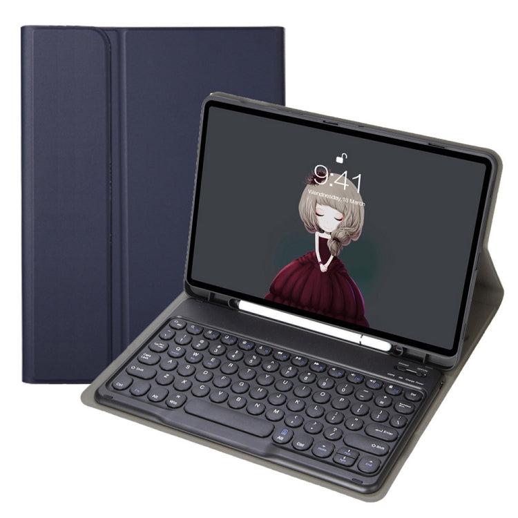 YA610B Detachable Lambskin Texture Round Keycap Bluetooth Keyboard Leather Tablet Case with Pen Slot & Stand For Samsung Galaxy Tab S6 Lite 10.4 P610 & P615 (2020)(Dark Blue)