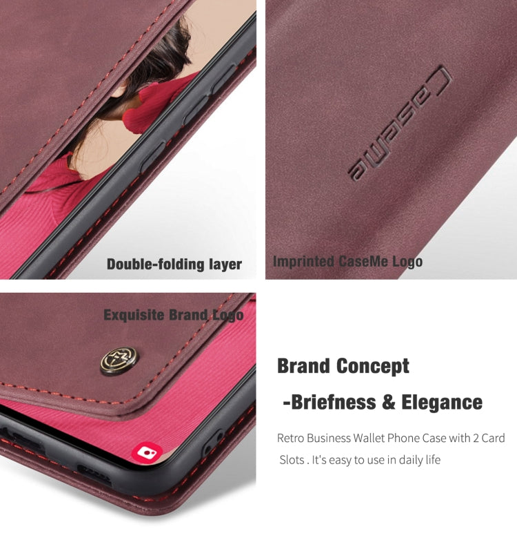 For Samsung Galaxy S21 FE CaseMe 013 Multifunctional Horizontal Flip Leather Case, with Card Slot & Holder & Wallet(Wine Red)