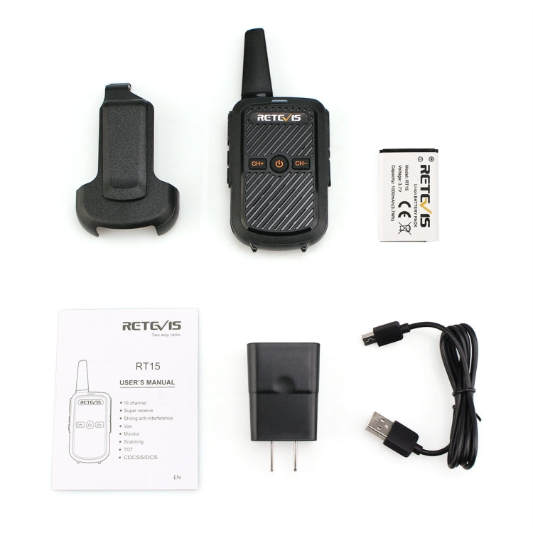 RETEVIS RT15 400-470MHz 16CHS Mini Two Way Radio Walkie Talkie, EU Plug(Black) - free shipping - PMC Jewellery - Order now!